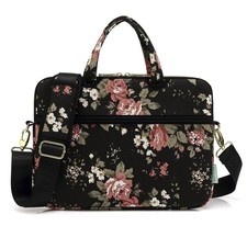 Black C Rose Pattern Water Resistant Laptop Shoulder Bag Fits 14/14.1 Inch picture