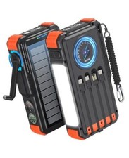 Solar Power Bank with Hand Crank and 4 Cables, 20000mAh Wireless Orange picture