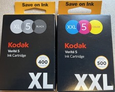 Genuine Kodak Verite 5 Color  XXL  (500 Pages) & Black XL (400) Ink Combo No Box picture