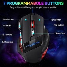 5500 DPI Gaming Mouse Wired RGB 7 Button Ergonomic Silent & Sound USB PC Laptop picture