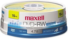 Maxell Dvd-Rw Rewritable Disc, 4.7 Gb, 2x, Spindle, Gold, 15/pack picture