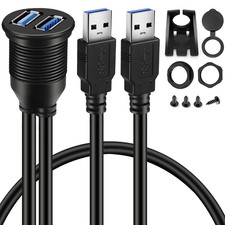 2 Ports Dual USB 3.0 Male to Female AUX Flush Car Mount Cable 6Ft picture