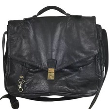 BREE briefcase bag Smooth Black Leather Crossbody Messenger  Travel Laptop picture