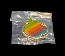 Vintage 80's Apple Computer Retro Rainbow Apple Keychain | Sealed - NIB picture