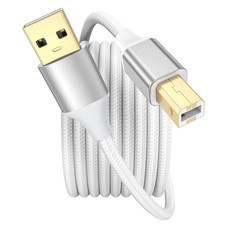 White Printer Cable, USB Printer Cable Nylon Braid 10 Feet picture