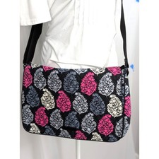 Vera Bradley Quilted Messenger Laptop Bag Pink Gray Black Floral 15x12x4 picture