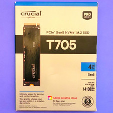 Crucial T705 Pro Series 4TB PCIe Gen5 NVMe M.2 Internal SSD BRAND NEW SEALED picture
