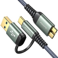 AINOPE 10Gbps Micro B to USB C, 1.5FT External Hard Drive Cable, 1.5FT, Grey  picture