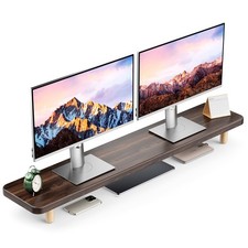 Dual Monitor Stand Riser, 39 Inch Extra Long Wooden Desktop Monitor Riser wit... picture