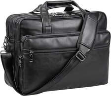 Leather Laptop Bag,Men's 17.3 Inches Messenger Briefcase Business Computer Sa... picture