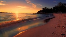 Landscape sunset sea beach foam orange sky sun rays Custom Gaming Mat Desk picture