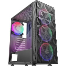 Morovol ATX Mid Tower PC Case 4 RGB Fans Tempered Glass USB 3 0 picture