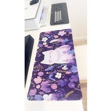 Cute White Cat in Purple Floral Large Gaming Non-Slip Desk Mouse Pad 23.6