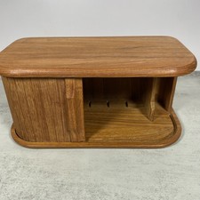 Vtg MCM Teak Wood Roll Top Kalmar Tambour Desk Table Organizer 10.5