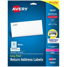 Address Labels 2/3 x 1-3/4 600 Avery 18294 5 Pack White Printable Return Sure picture