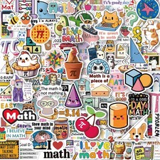Math Themed Waterproof Vinyl Stickers, 110 Pcs, 1.6 to 2.4 inches, Pink picture