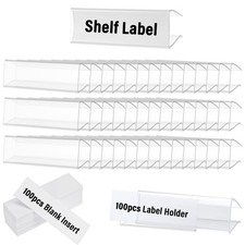 100 PCS Shelf Label Holder with Blank PVC Inserts, 3 x 1 Inch Clear Plastic B... picture