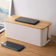 Creative Simple Wire Box Bamboo Wood Cover Cable Management Box  picture