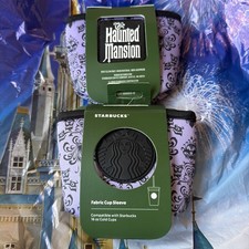 2026 Disney Parks Starbucks Haunted Mansion Fabric 16 Oz. Cold Cup Sleeve New picture