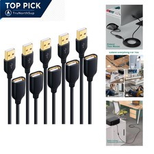 5 Pack USB Extension Cables 10ft USB 2.0 Male to Female Tangle-Free Data Tran... picture
