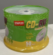CD-RW Discs, 700MB/80min, 4x, Spindle, Silver, 50/Pack NEW Staples  picture
