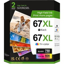 67xl 67 Ink Cartridge 2 Pack Compatible for HP Deskjet 2742e 2752e 2755e (Black, picture