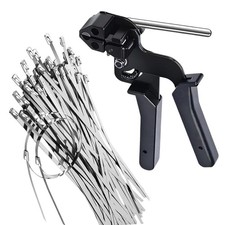 Stainless Steel Cable Tie Gun with 100pcs Metal Zip Ties 7.87in Cutting Tool picture