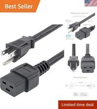 6ft 1.8m Heavy Duty Power Cord, NEMA 5-15P To C19 AC Power Cord, 15A 125V, 14... picture