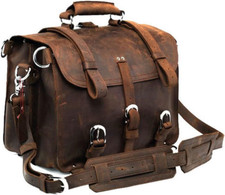 Polare Thick Full Grain Leather 16'' Briefcase Shoulder Messenger Bag for...  picture