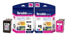 VersaInk HP 65 MICR Black & Tri-Color Ink Cartridge Combo Pack for Check picture
