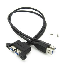 Dual USB 3.0 A Male to USB 3.0 Female Extension Screw Panel Mount Cable 30cm t picture