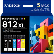 812XL 5PK BK/C/M/Y High Yield Compatible Ink for WorkForce Pro WF-7840 WF-7820 picture