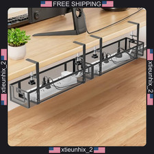 Cable Management Tray 15.75 inch Metal No Drill Under Desk Organizer Black picture