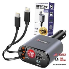 Ulti Charge iPhone Car Charger USB C Fast Charge Retractable Lightning & USBC picture