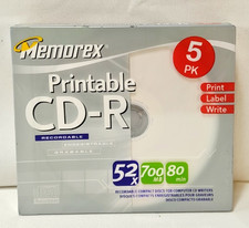 Memorex Printable CD-R 700MB 80 Min 52x Blank Discs 5 Pack Sealed New picture