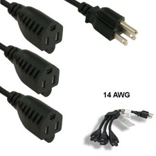 Kentek 36 inch 3' 14 AWG Power Splitter Cable NEMA5-15P to 3X 5-15R 15A/125V SJT picture