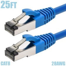 25FT CAT8 RJ45 Network LAN Ethernet S/FTP Cable Shielded Copper Wire 28AWG Blue picture