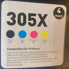 305X Toner Cartridge 4-Pack with Chip Black Cyan Magenta Yellow Sealed in box picture