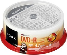 Sony 16x DVD-R 4.7GB Recordable DVD - 25 Pack Spindle - New/Sealed picture