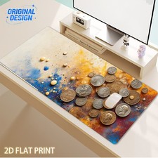 1 XXL Extra Large Vintage Coin-Themed Mouse Pad, Distressed Metal Coin Art Tex picture