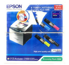 EPSON S050268 0190 0191 0192 0193 BLACK/YELLOW/MAGENTA/CYAN TONER C1100N/CX11N picture