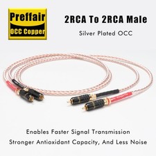 Pair 4TC 7N Silver Plated OCC Copper 2RCA To 2RCA Male Audio Interconnect Cable picture