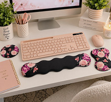 Pink wireless keyboard and mouse with Wrist Rest. picture