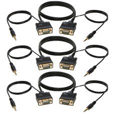 3 pcs 6SVGA Super VGA 3.5mm Aux Cable Audio Video Male to Male Monitor 15 Pin picture