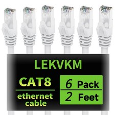 6 PCS 2FT White Cat8 Ethernet Cable S/FTP Shielded LAN Network 40Gbps 2000MHz picture
