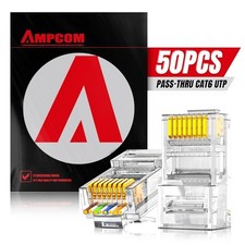 50x AMPCOM CAT6 Pass Through RJ45 Connectors UTP 8P8C Ethernet Plugs picture