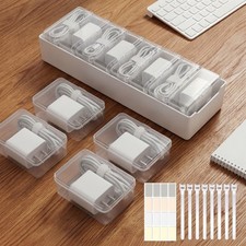 8 Individual Cable Organizer Boxes With Base, Cord Storage Organizer With Lab... picture