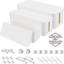 Juego de tres cajas organizadoras de cables, con cubierta para cables (blanco) picture