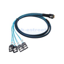 Slim Line SAS 4.0 SFF-8654 4i 38pin to 4 SATA Hard Disk Fanout Raid Cable 50cm picture