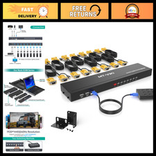 8-Port Rackmount KVM Switch VGA, 2-in-1 Cables & Power Adapter, 1U 19
